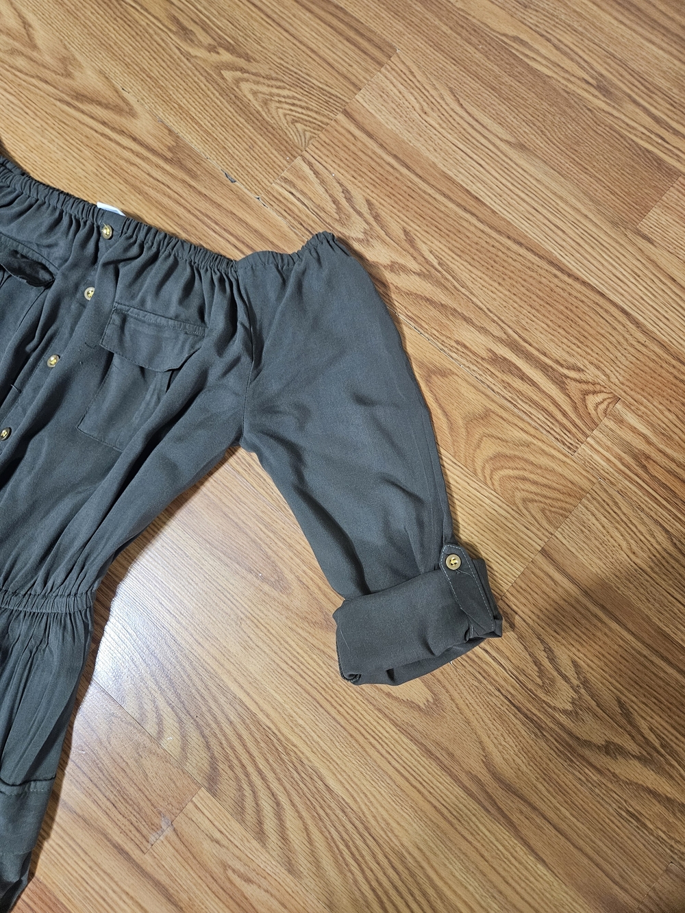 New York & Company Olive Utility Off-Shoulder Jumpsuit - Picture 4 of 8